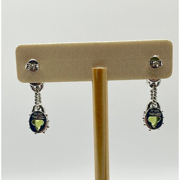 Chapal Zenray Thailand Sterling Silver Peridot Amethyst Dangle Earrings Textured - Picture 5 of 8